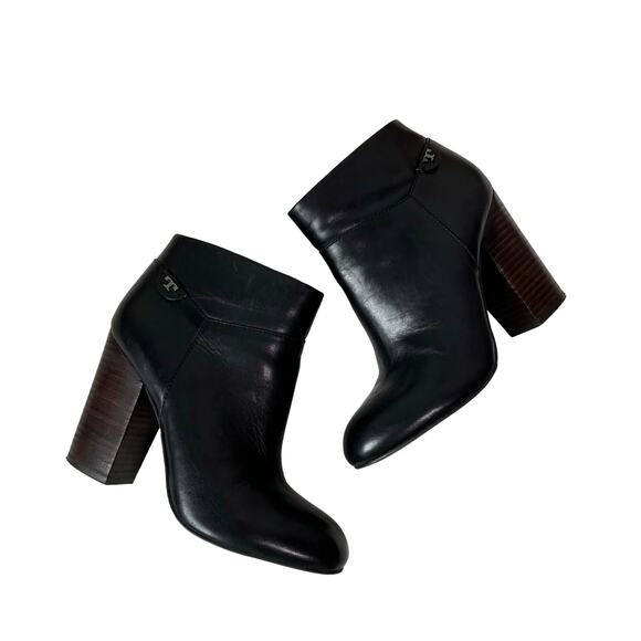 Tory Burch Almond Toe Black Leather Booties Size 8 - Picture 1 of 7